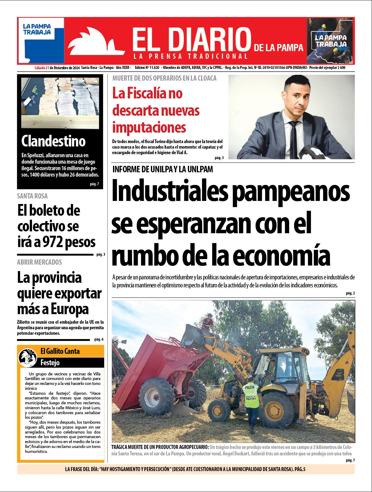 Tapa de El Diario en papel  saacutebado 21 de diciembre de 2024